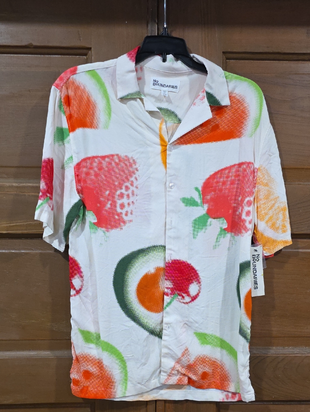 No Boundaries White Short-Sleeve Tropical Fruit Print Shirt - Red, Orange, Green